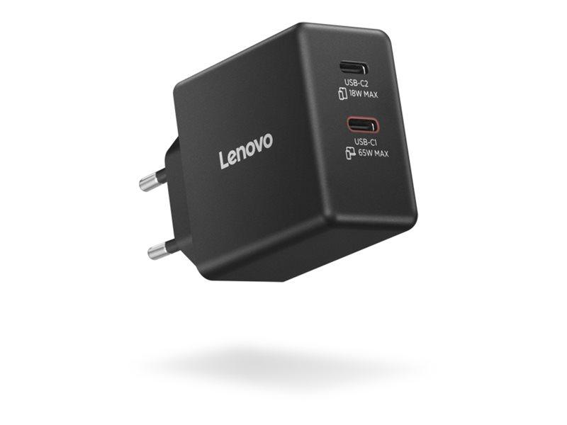 Lenovo 65W GaN USB‑C vægoplader - sort (EU) billede