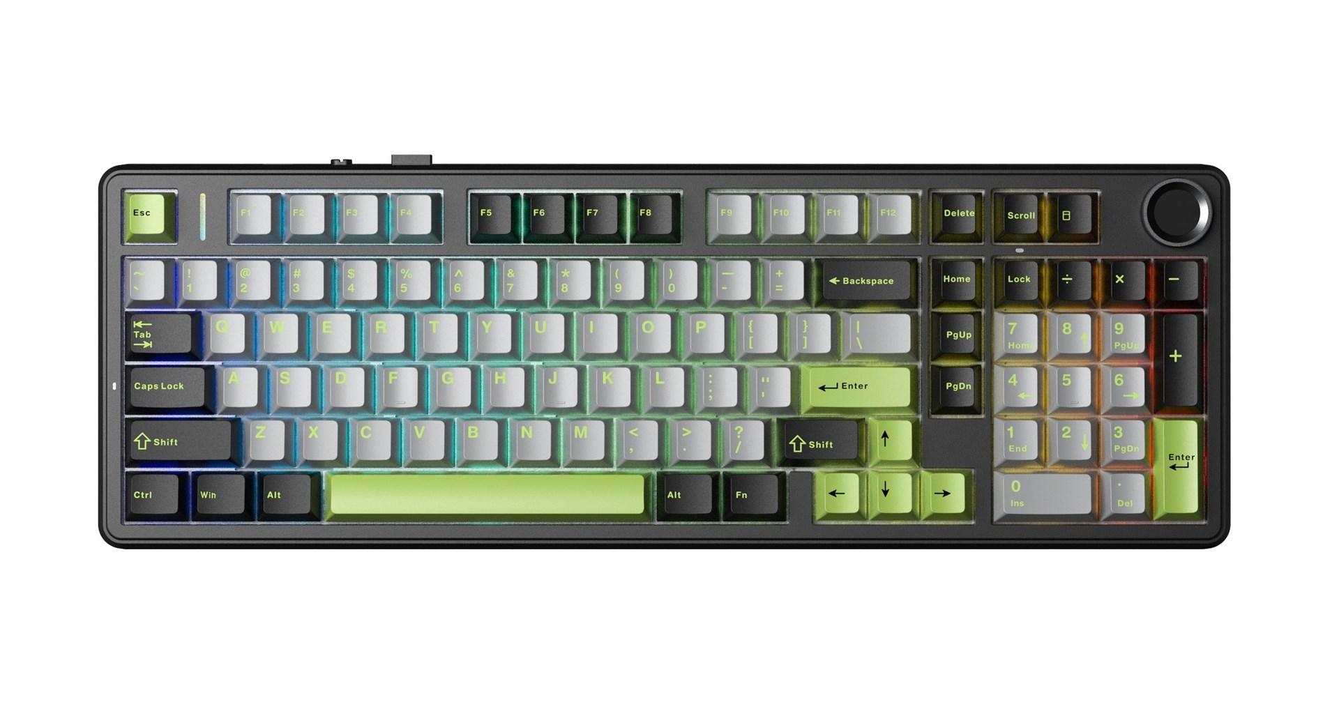 AULA F99 Pro mekanisk tastatur - Black/Grey/Green, RGB, gasket, fuld størrelse med numerisk