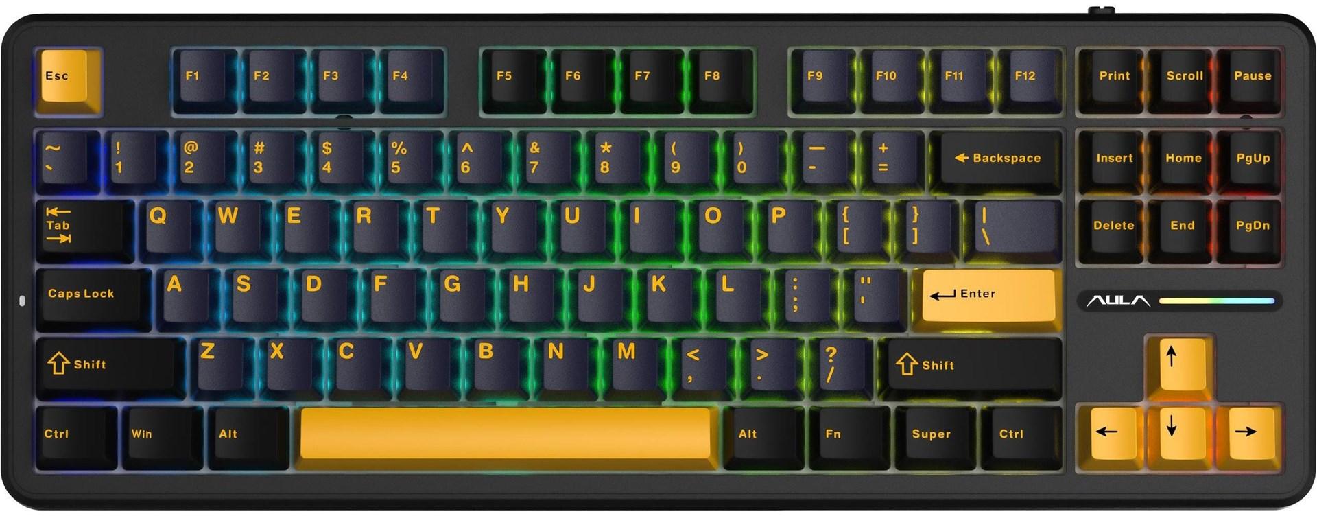 AULA Gasket F87 Thunder Black GrayWood - mekanisk TKL tastatur med RGB
