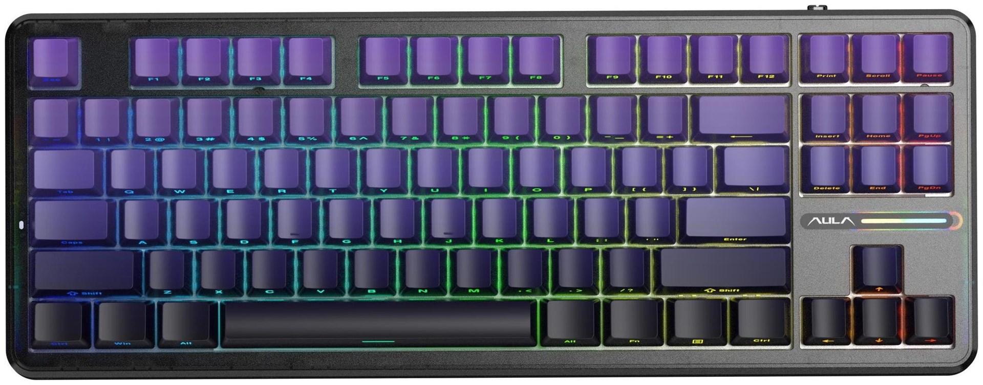 AULA Gasket F87 Pro mekanisk tastatur - Black/Purple/GrayWoodV4 RGB (tenkeyless)