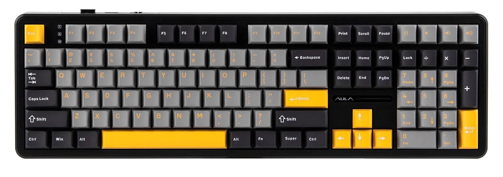 AULA F108 mekanisk tastatur - grå/orange, Volcano RGB, fuld størrelse