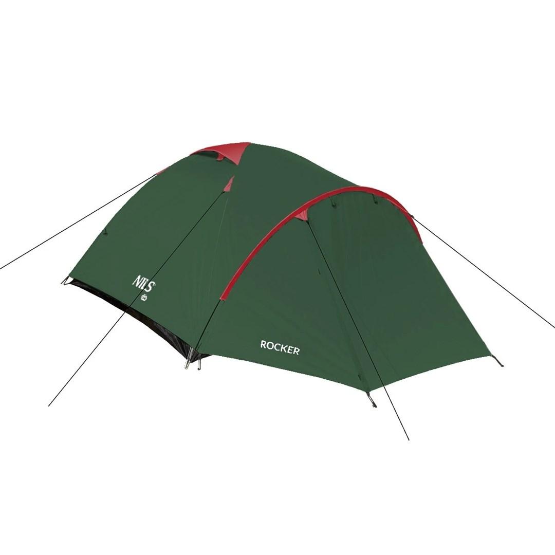 NILS eXtreme ROCKER NC6013 - 3-personers telt til camping, grøn/rød