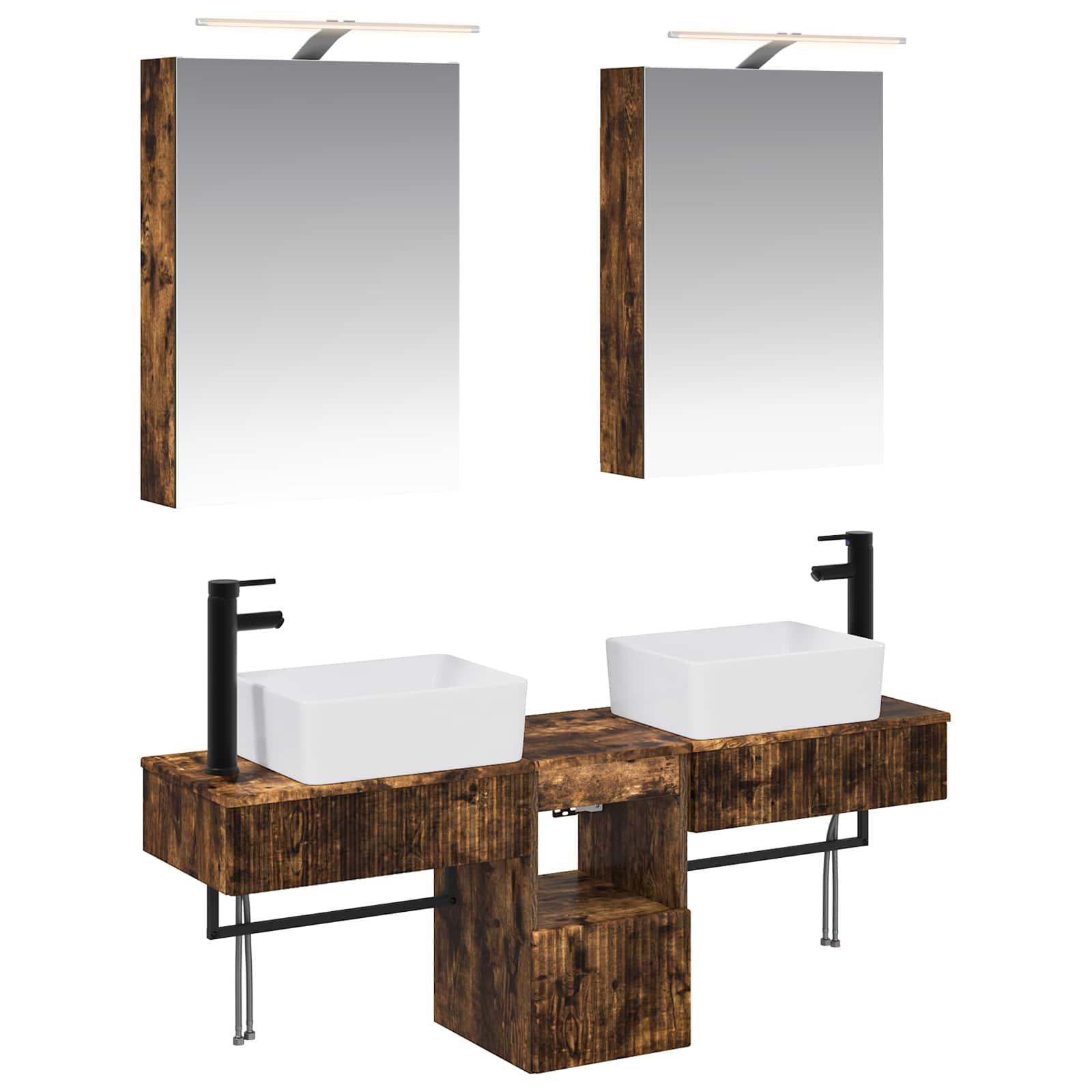 Badeværelsesskabsæt 5 stk Røget eg 50 x 14,5 x 70 cm
