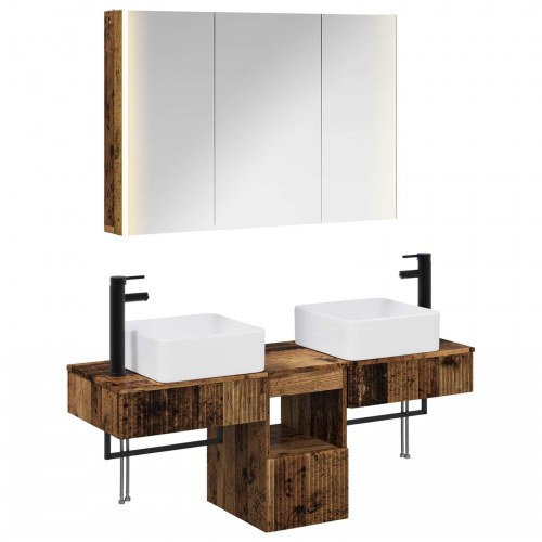Badeværelsesskabsæt 4 stk Gammelt træ 103,5 x 15,5 x 70 cm