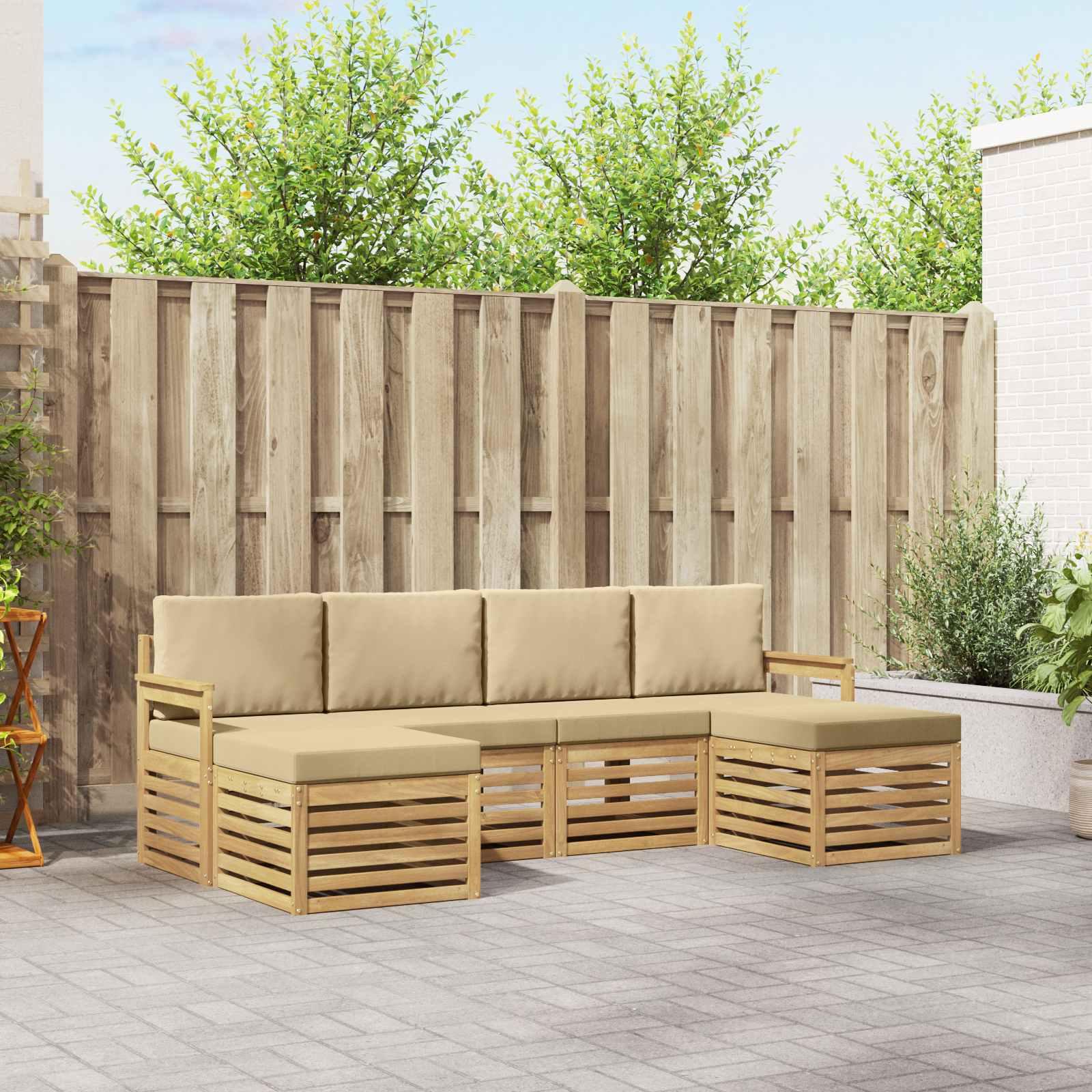 Udendørs sofagruppe 5 stk Hvid og Beige 249 x 122,5 x 73 cm