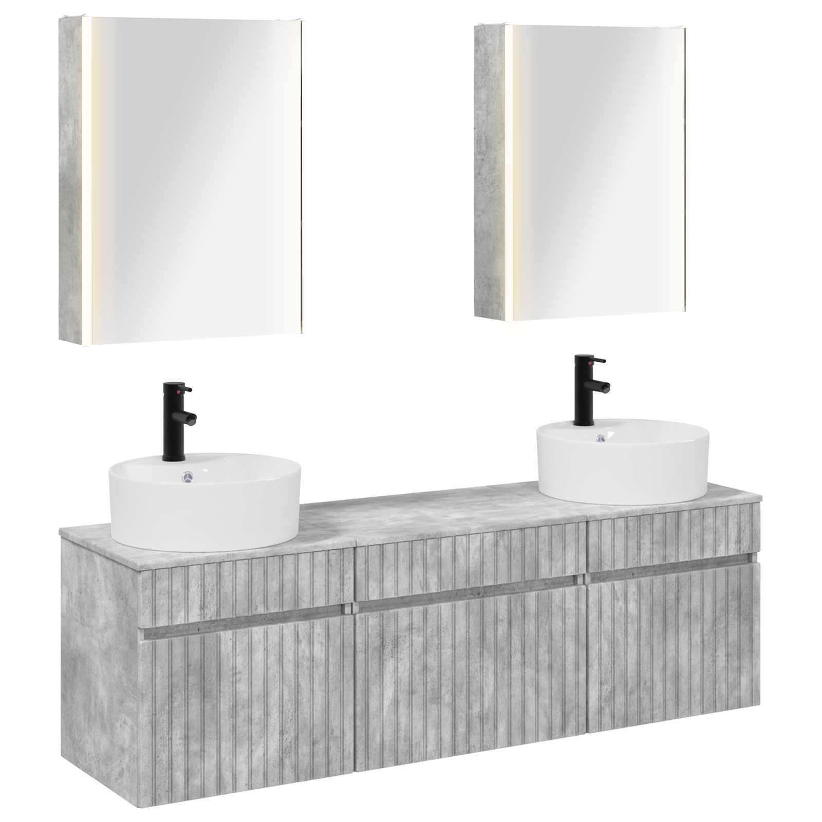 Badeværelsesskabsæt 5 stk Betongrå 53 x 15,5 x 70 cm