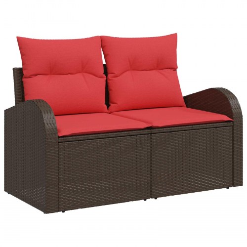Havesofa Sæt med pude 7 stk Brun og Rød polyrattan
