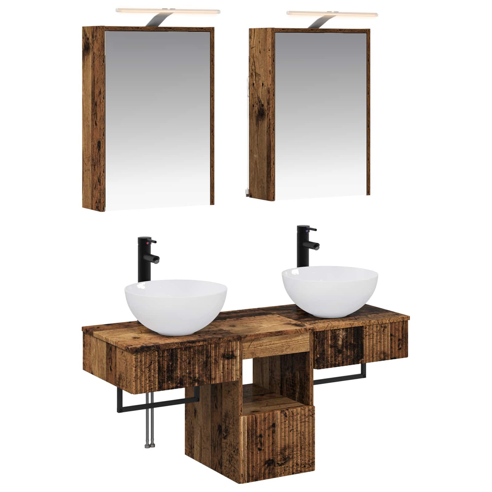 Badeværelsesskabsæt 5 stk Gammelt træ 43 x 16 x 62,5 cm
