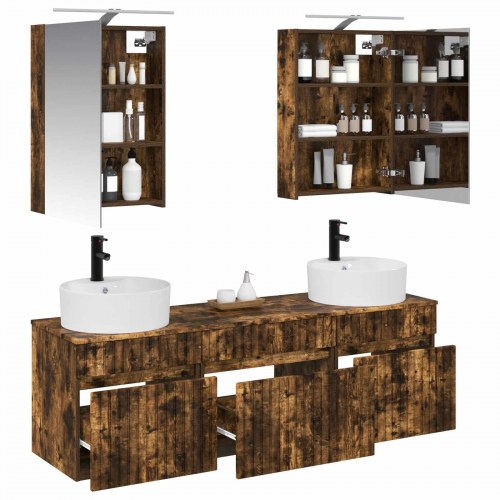 Badeværelsesskabsæt 5 stk Røget eg 50 x 14,5 x 70 cm