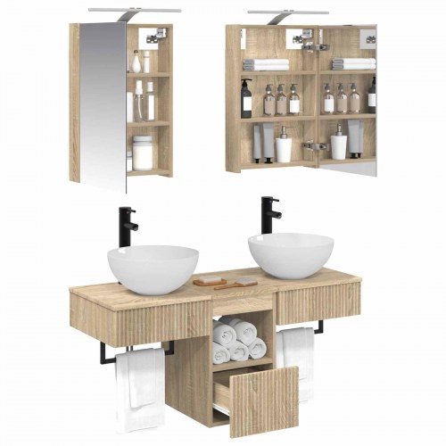 Badeværelsesskabsæt 5 stk Sonoma-eg 40 x 10,5 x 60,5 cm