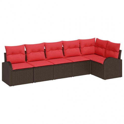 Havesofa Sæt med pude 6 stk Brun og Rød polyrattan