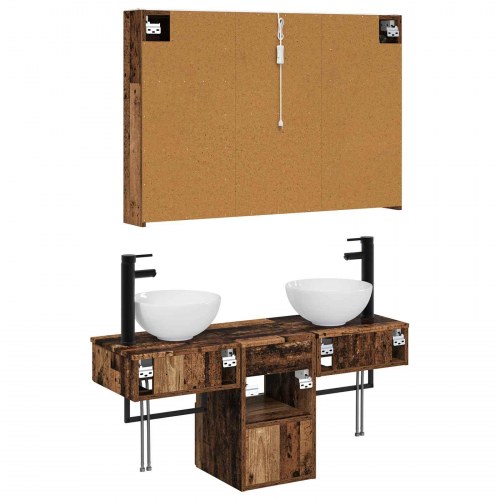 Badeværelsesskabsæt 4 stk Gammelt træ 103,5 x 15,5 x 70 cm