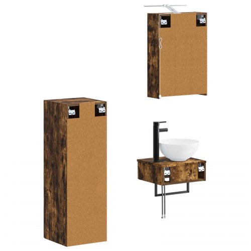 Badeværelsesskabsæt 4 stk Røget eg 43 x 16 x 62,5 cm