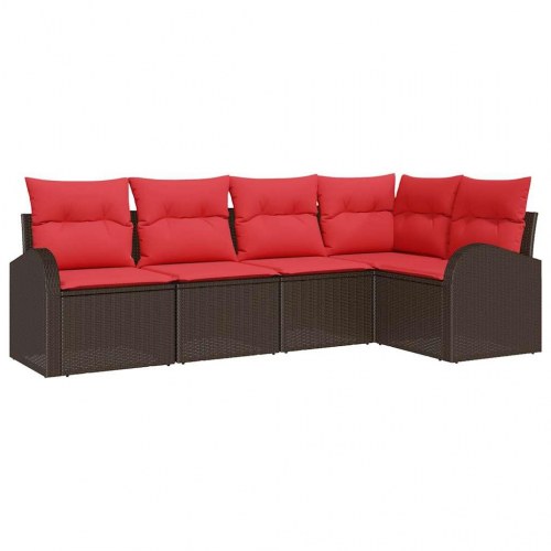 Havesofa Sæt med pude 5 stk Brun og Rød polyrattan