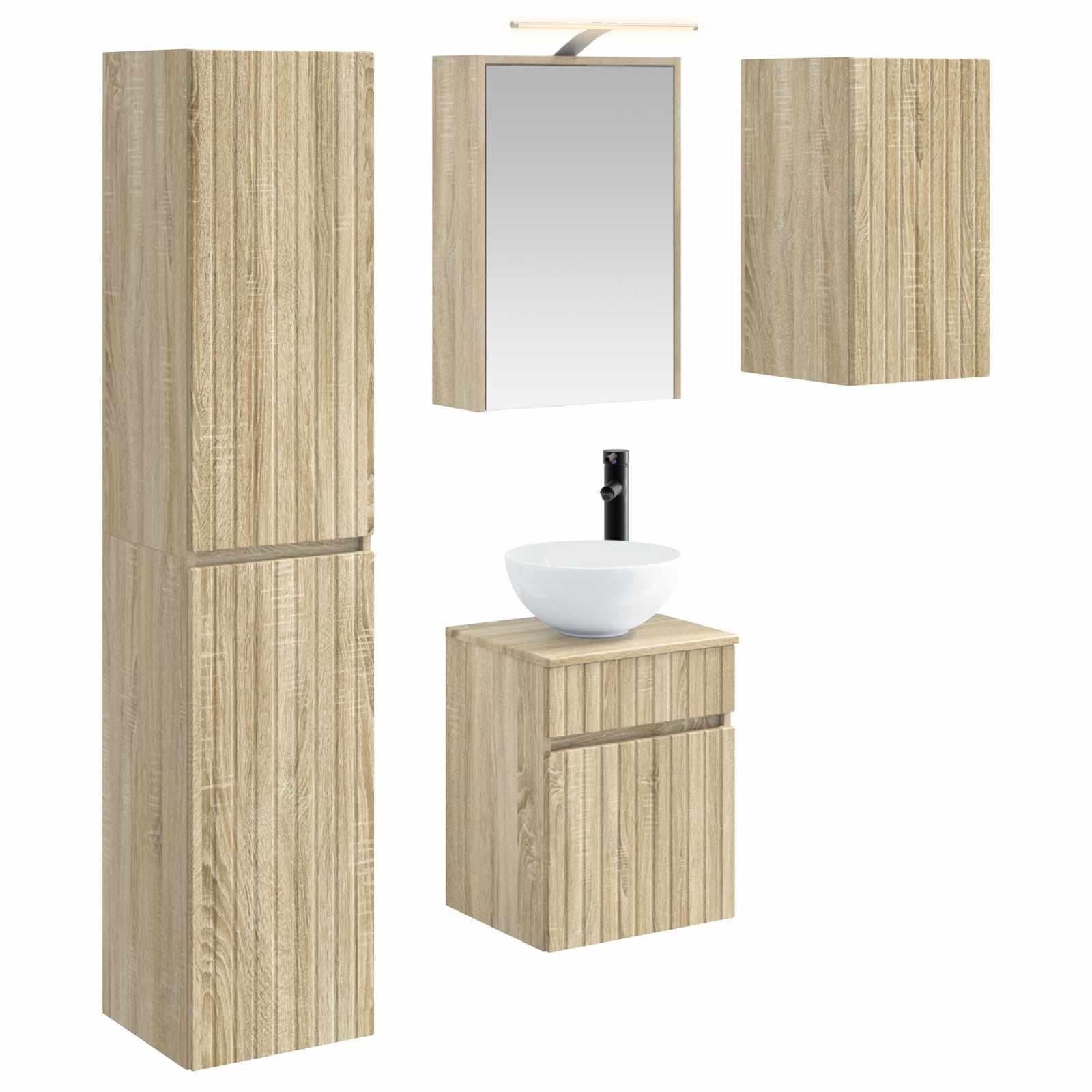 Badeværelsesskabsæt 5 stk Sonoma-eg 43 x 16 x 62,5 cm
