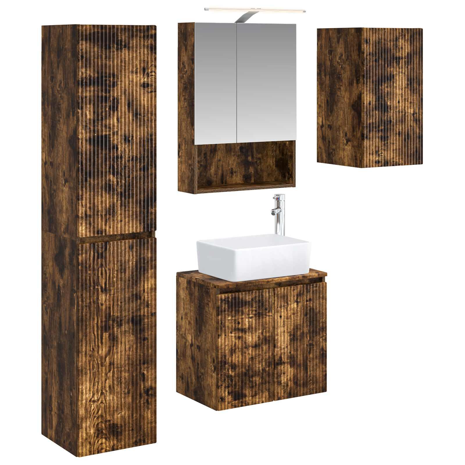 Badeværelsesskabsæt 5 stk Røget eg 50 x 14,5 x 70 cm