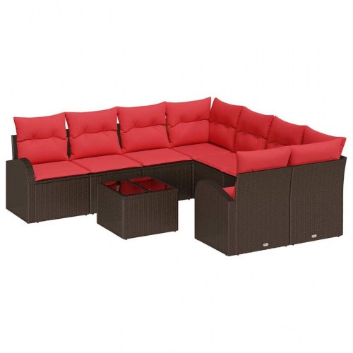 Sofa Sæt med pude med opbevaring 9 stk Beige og Rød polyrattan