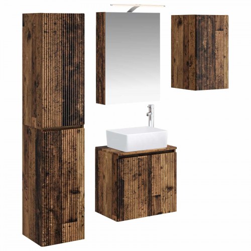 Badeværelsesskabsæt 5 stk Gammelt træ 50 x 14,5 x 70 cm