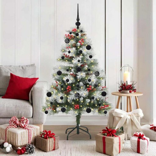 Kunstigt juletræ Grøn og hvid 150 cm PVC og metal og plast