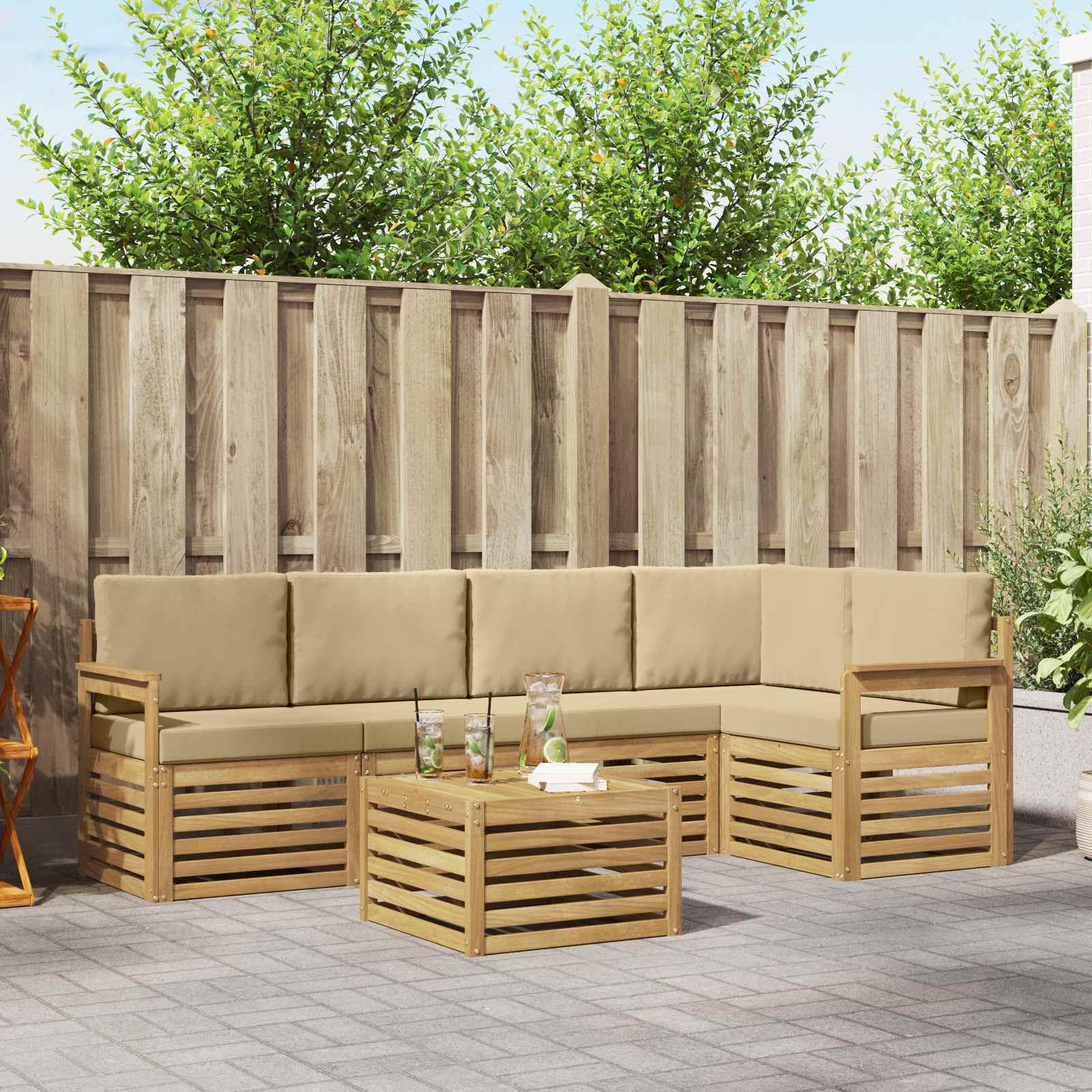 Udendørs sofagruppe 6 stk Hvid og Beige 59 x 59 x 37 cm