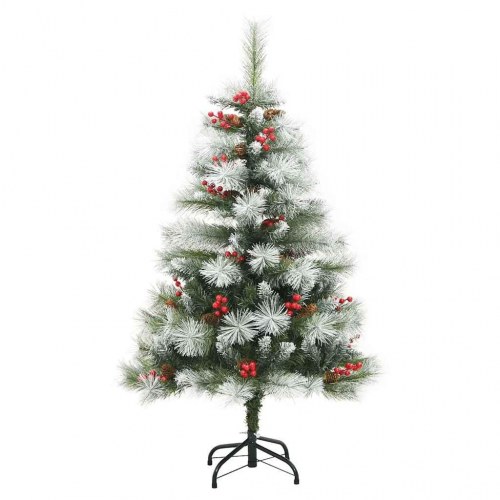 Kunstigt juletræ Grøn og hvid 150 cm PVC og metal og plast