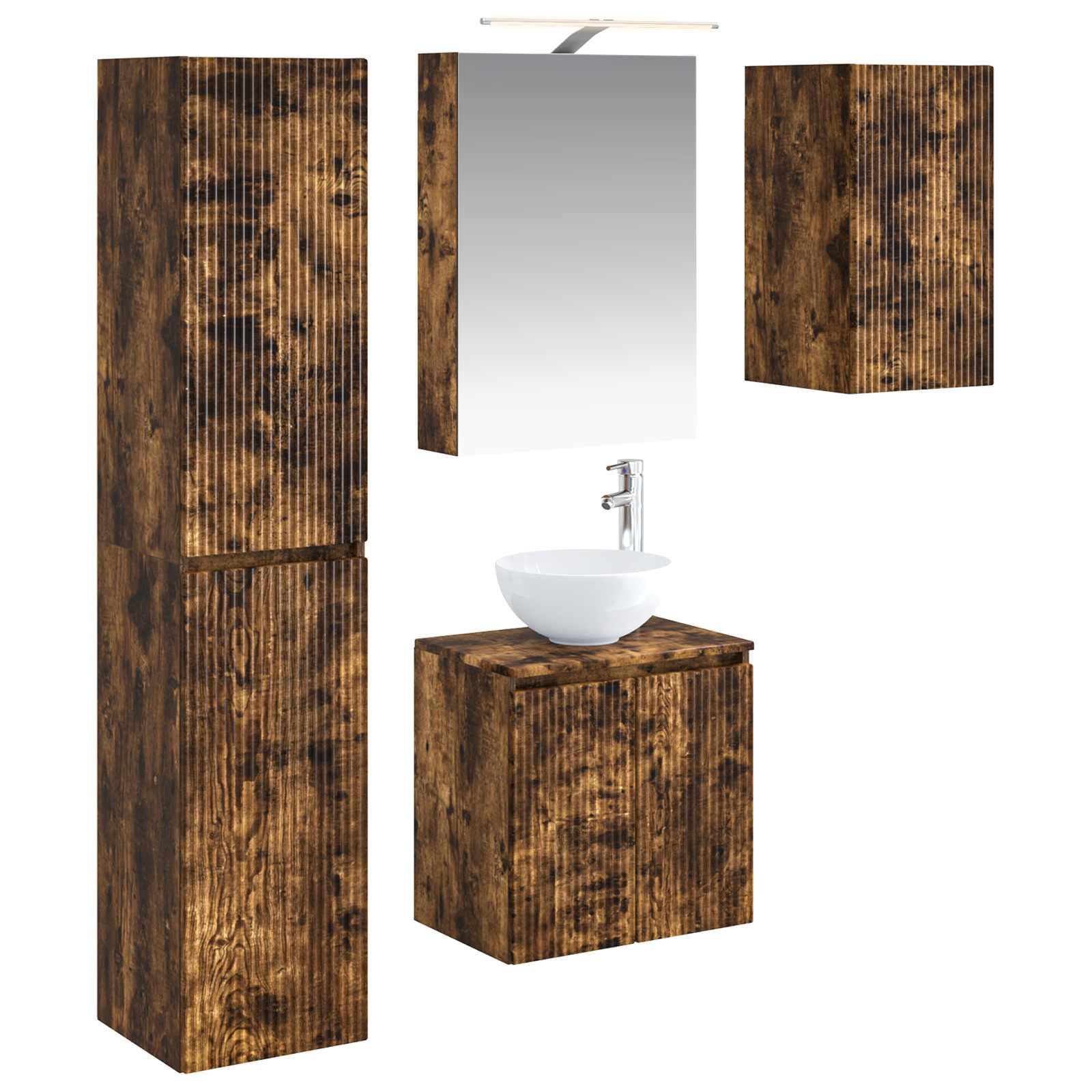 Badeværelsesskabsæt 5 stk Røget eg 50 x 14,5 x 70 cm