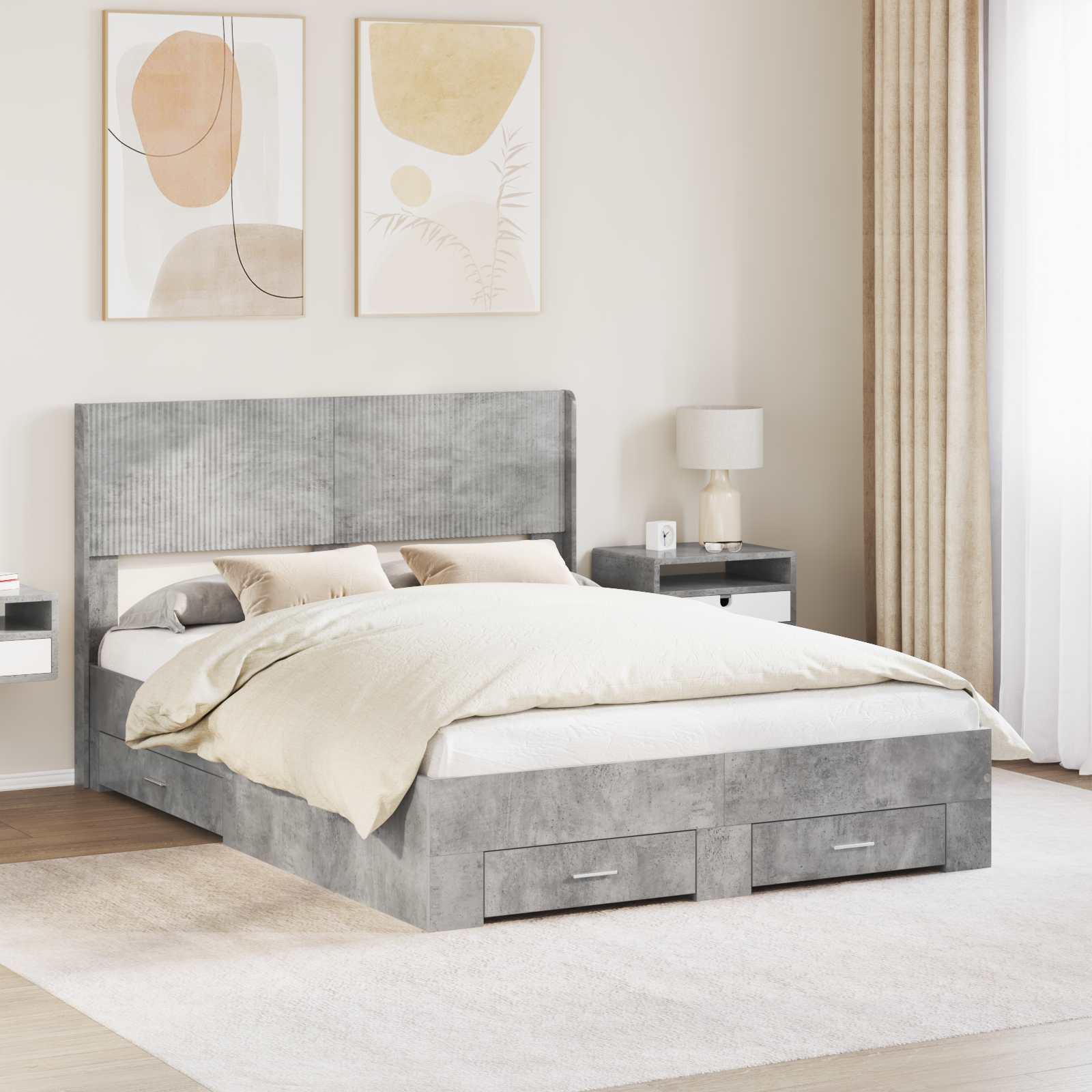 Sengestel med opbevaring og hovedgærde Betongrå 135 x 190 cm