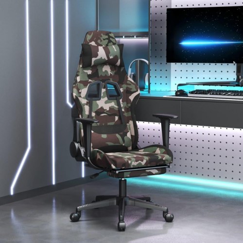 Gamingstol med massage og fodstøtte i stof - sort camouflage
