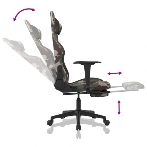 Gamingstol med massage og fodstøtte i stof - sort camouflage