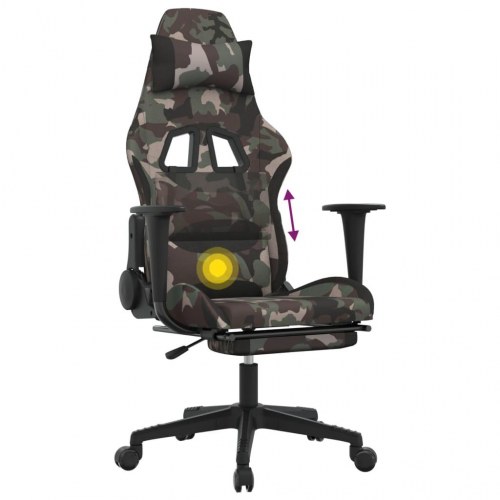 Gamingstol med massage og fodstøtte i stof - sort camouflage