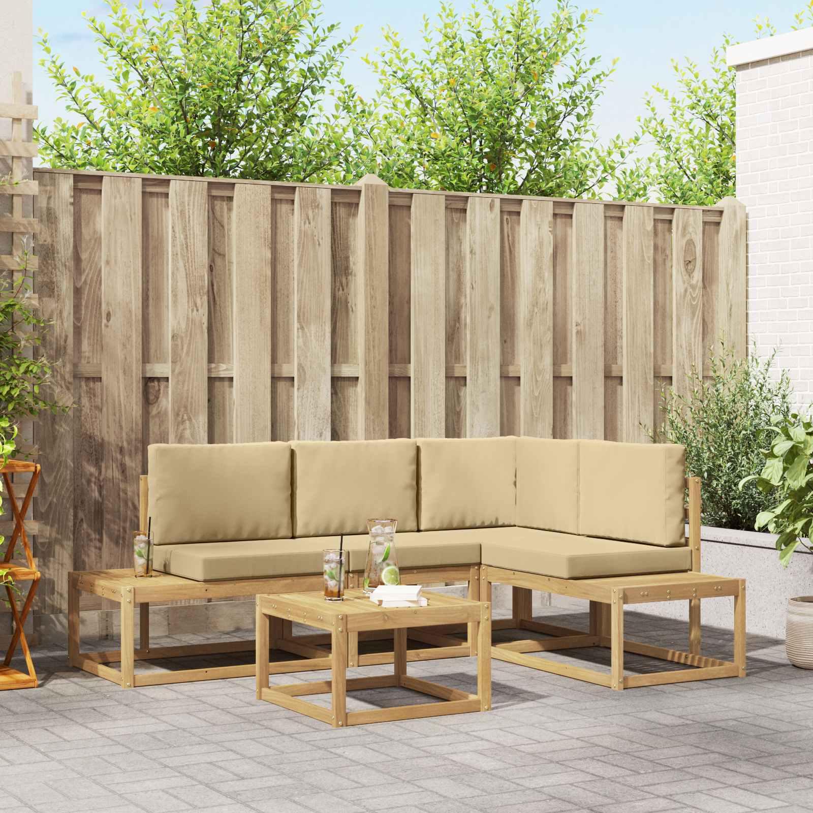 Udendørs sofagruppe 4 Stk Hvid og Beige Polyester
