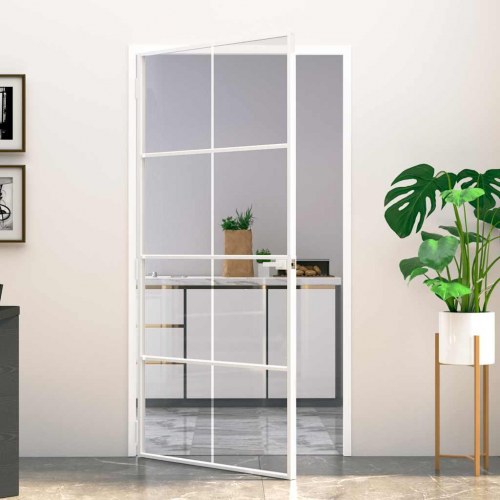 Indvendig glasdør 102,5×201,5 cm - hærdet glas og hvid aluminiumsramme