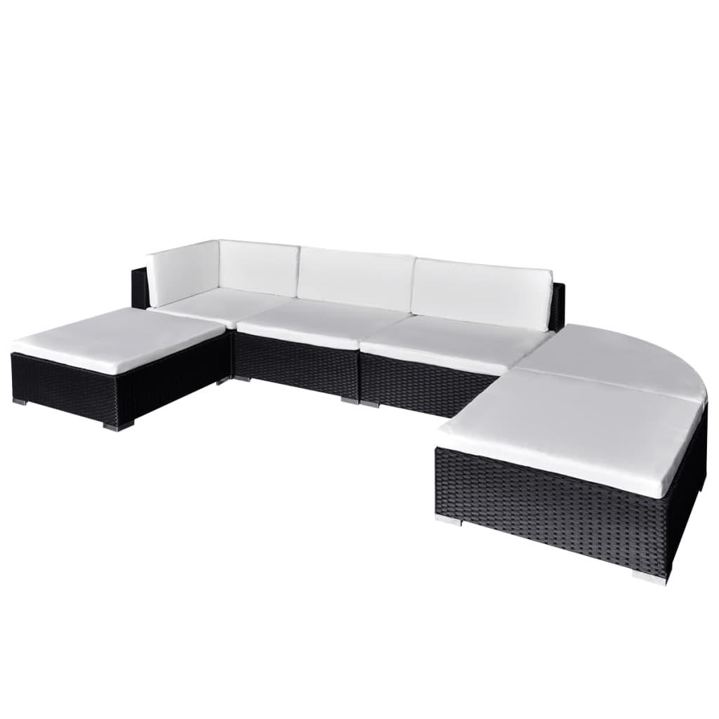 Loungesæt til haven 6 dele med hynder polyrattan sort