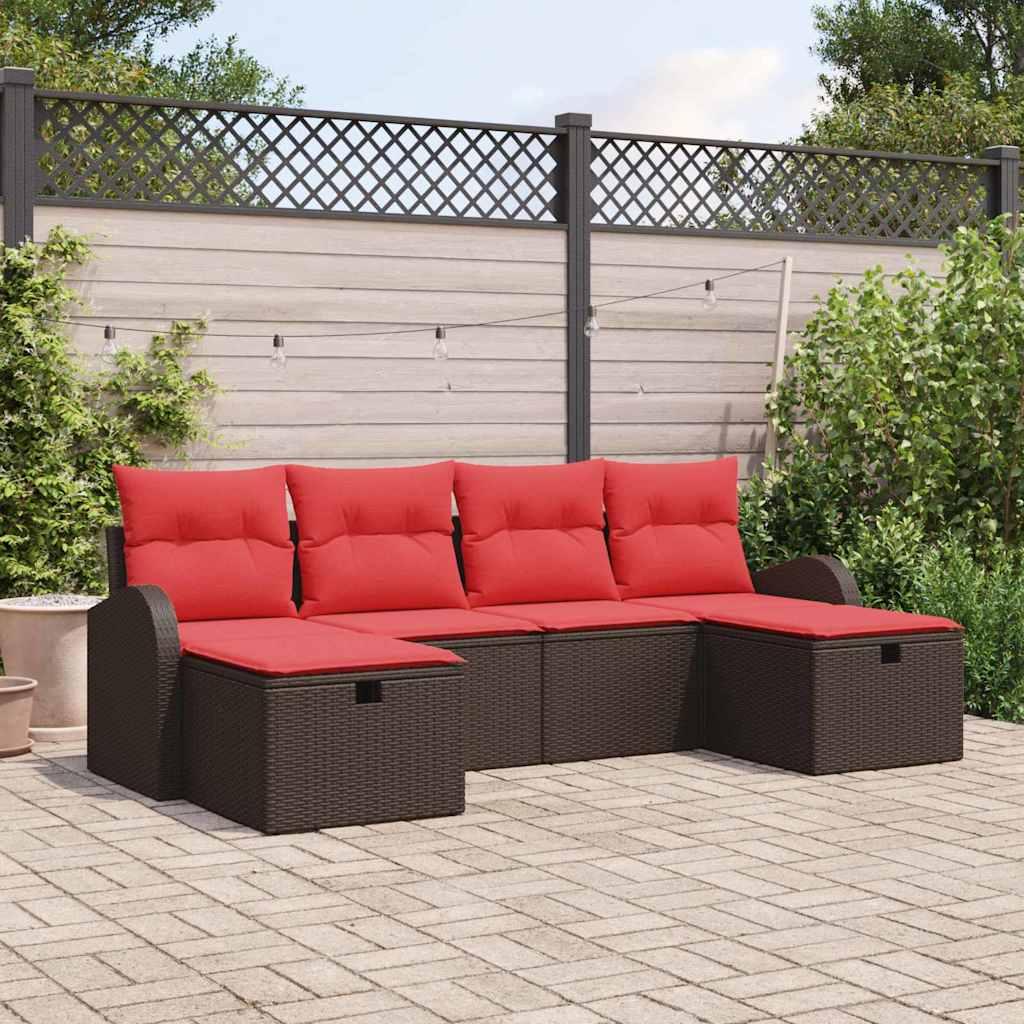 Havesofa Sæt med pude med opbevaring 6 stk Brun polyrattan