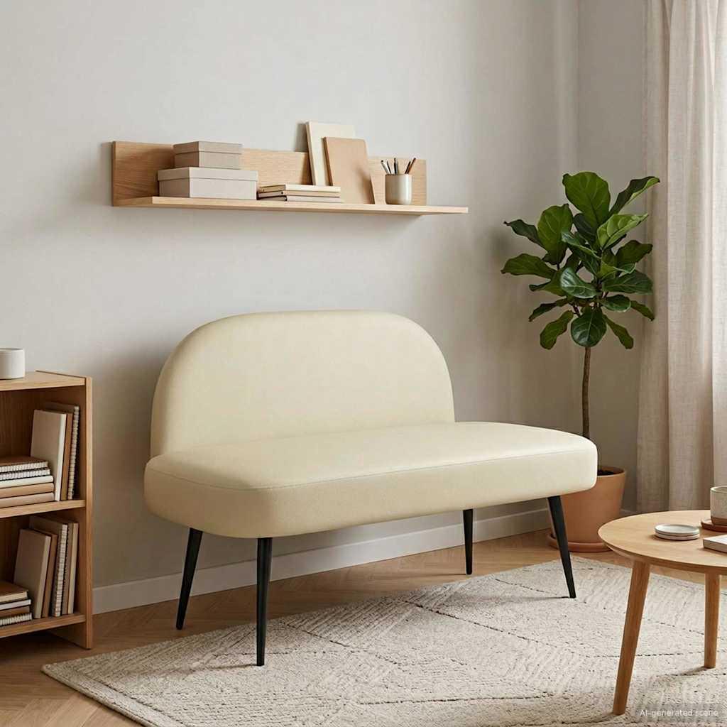 Polstret bænk med ryg Cremefarvet 110 x 60 x 76 cm Kunstlæder