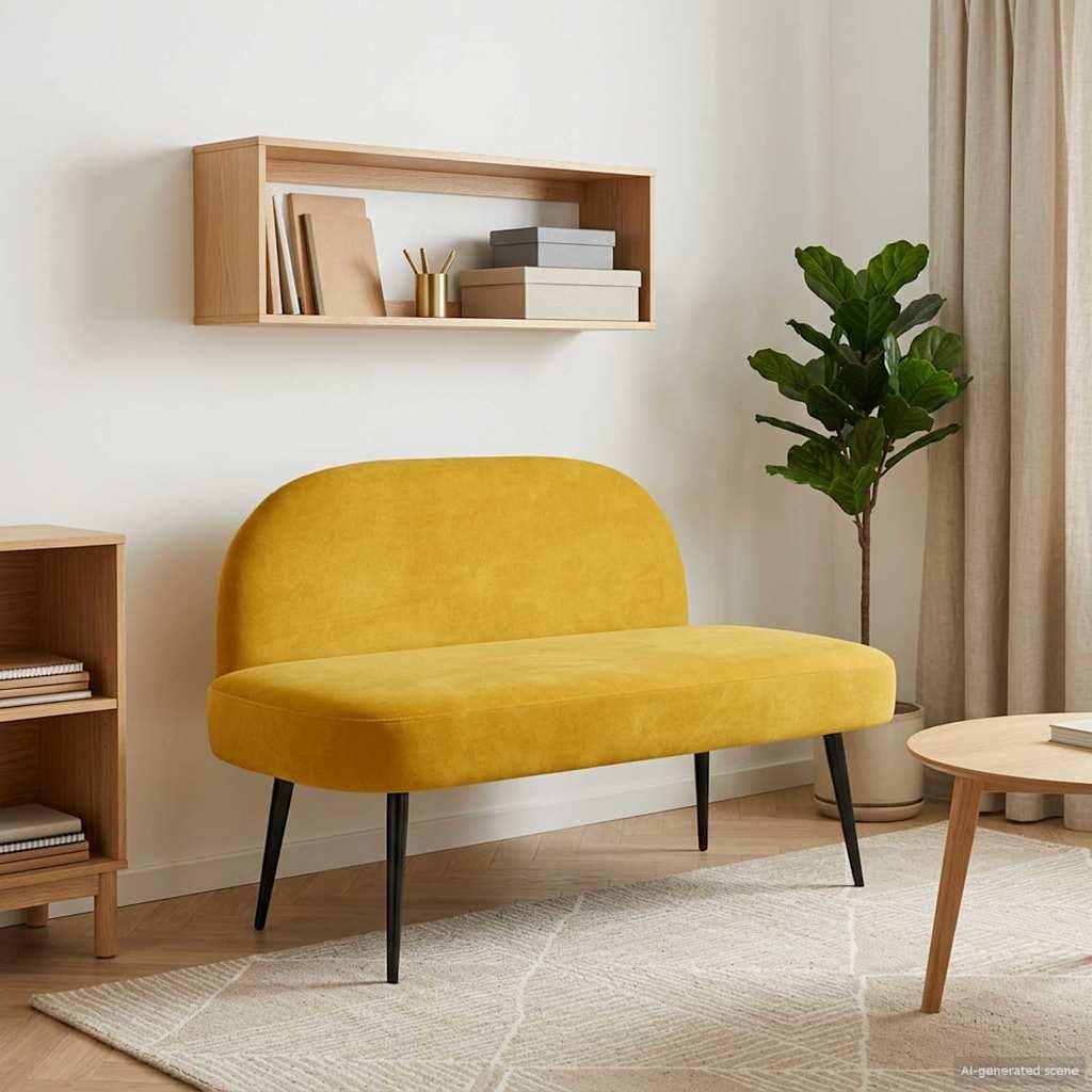 Polstret bænk med ryg Gul 110 x 60 x 76 cm Fløjl