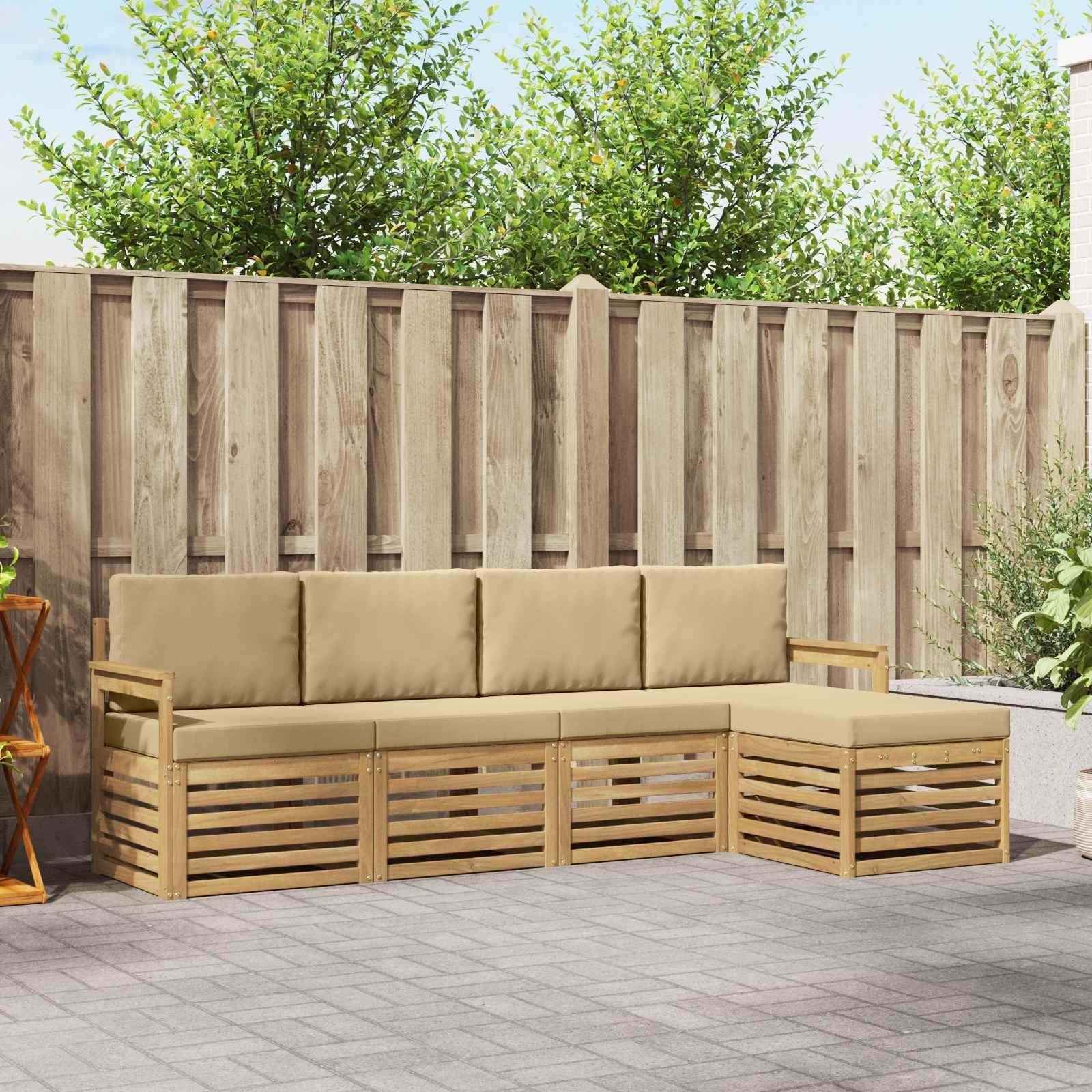 Udendørs sofagruppe 5 stk Hvid og Beige 249 x 122,5 x 73 cm