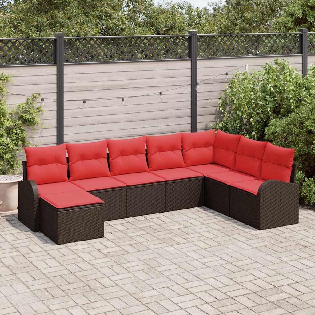Sofa SÃ¦t med pude med opbevaring 8 stk Brun og RÃ¸d polyrattan