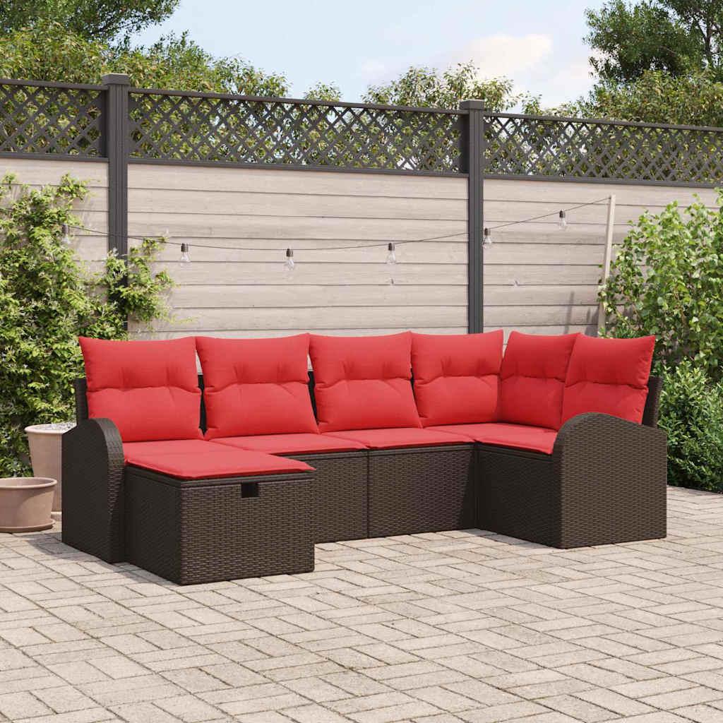 Havesofa SÃ¦t med pude med opbevaring 6 stk Brun polyrattan
