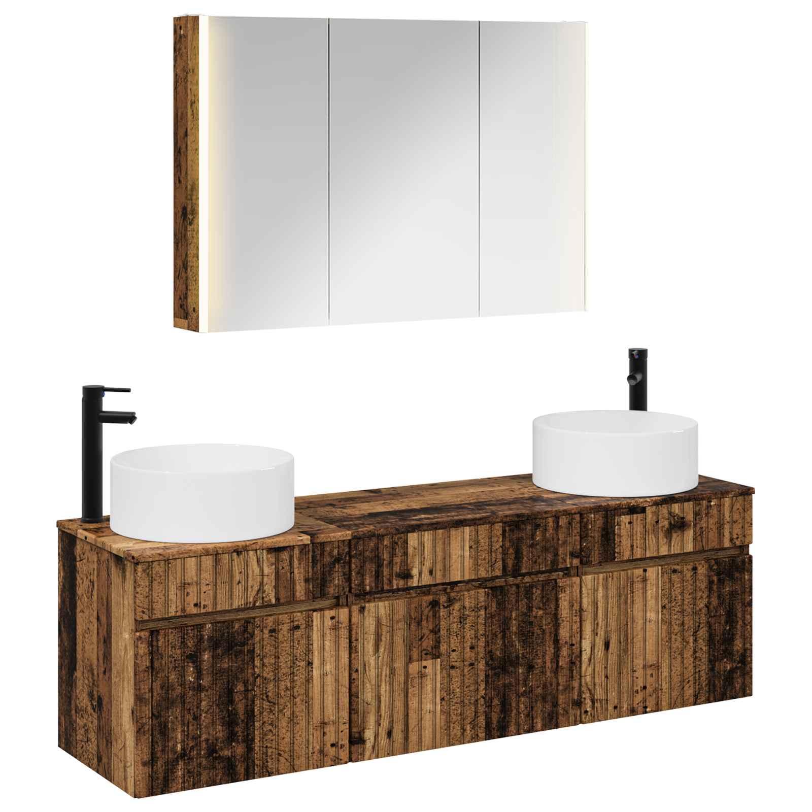 Badeværelsesskabsæt 4 stk Gammelt træ 103,5 x 15,5 x 70 cm