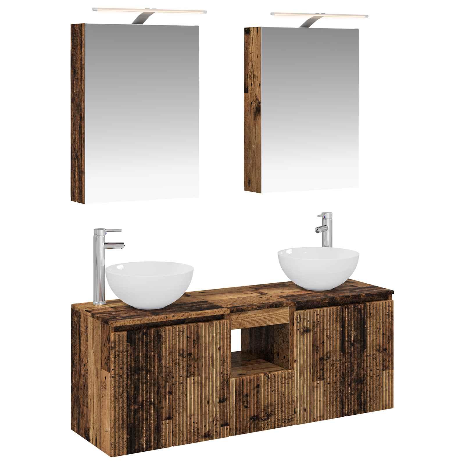 Badeværelsesskabsæt 5 stk Gammelt tr�� 50 x 14,5 x 70 cm