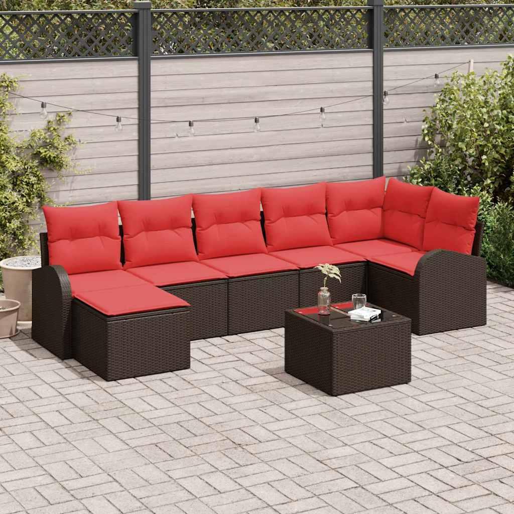 Sofa SÃ¦t med pude med opbevaring 8 stk Brun og RÃ¸d polyrattan