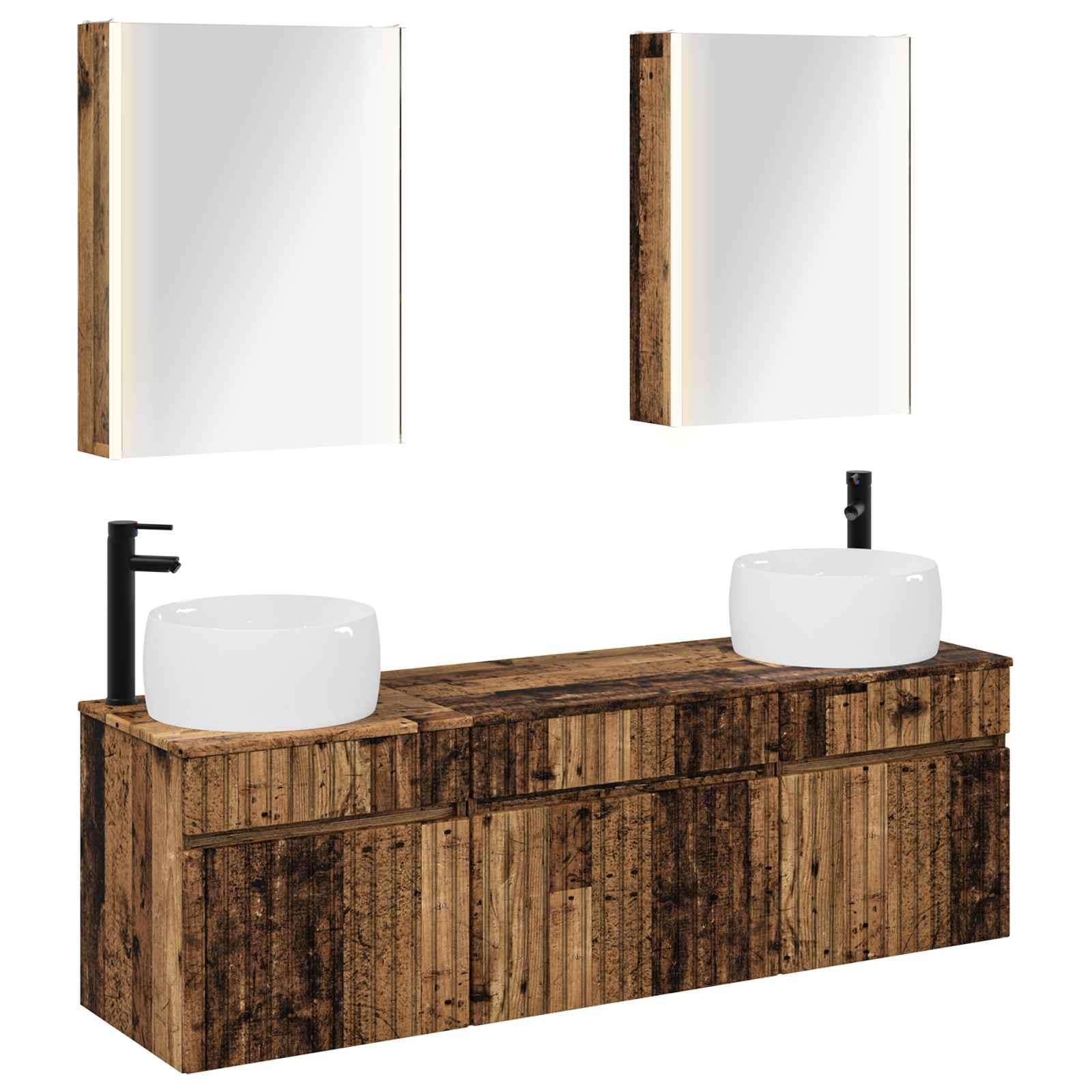 Badeværelsesskabsæt 5 stk Gammelt træ 53 x 15,5 x 70 cm