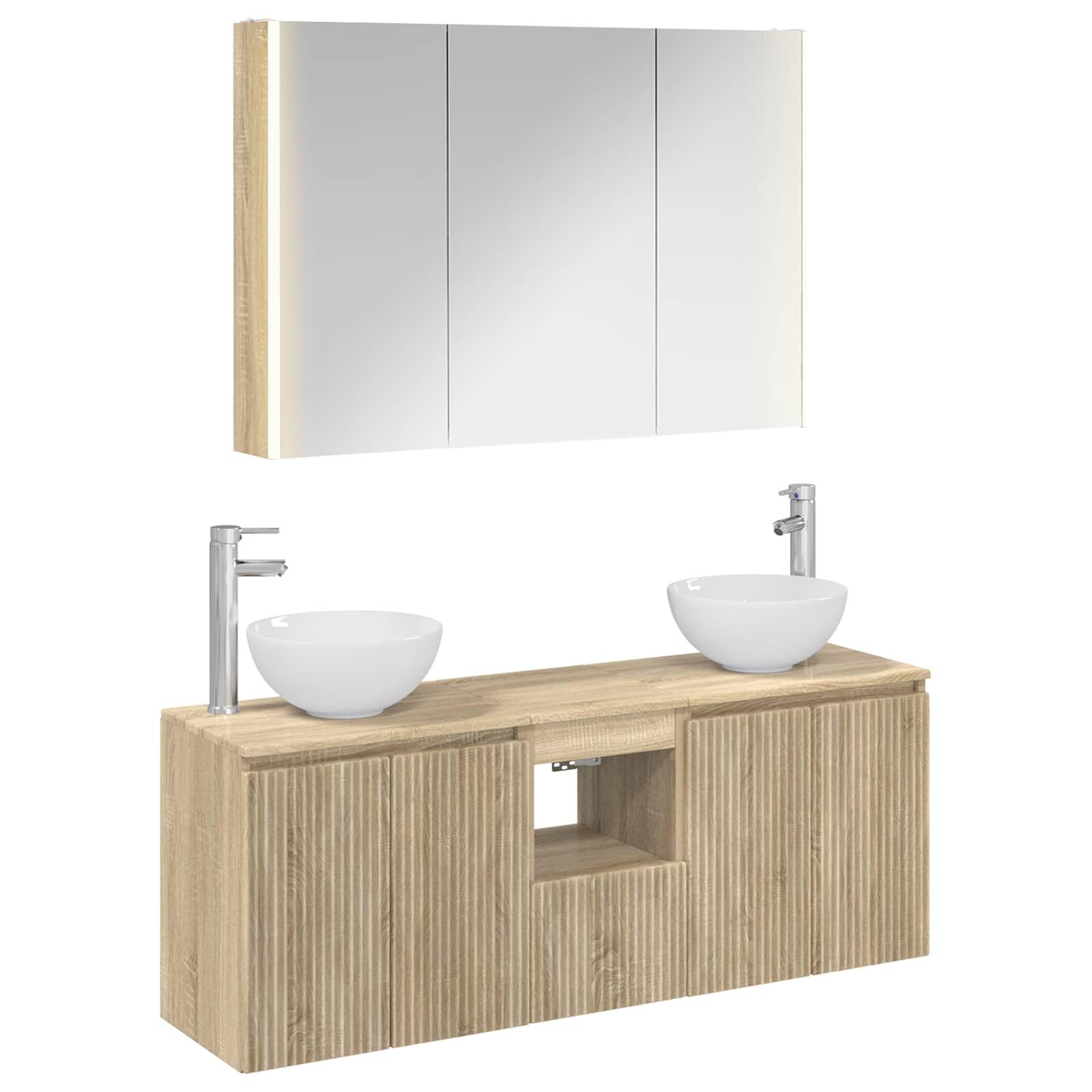 Badeværelsesskabsæt med LED - 4 dele i sonoma-eg, vægmonteret 103,5 × 15,5 × 70 cm