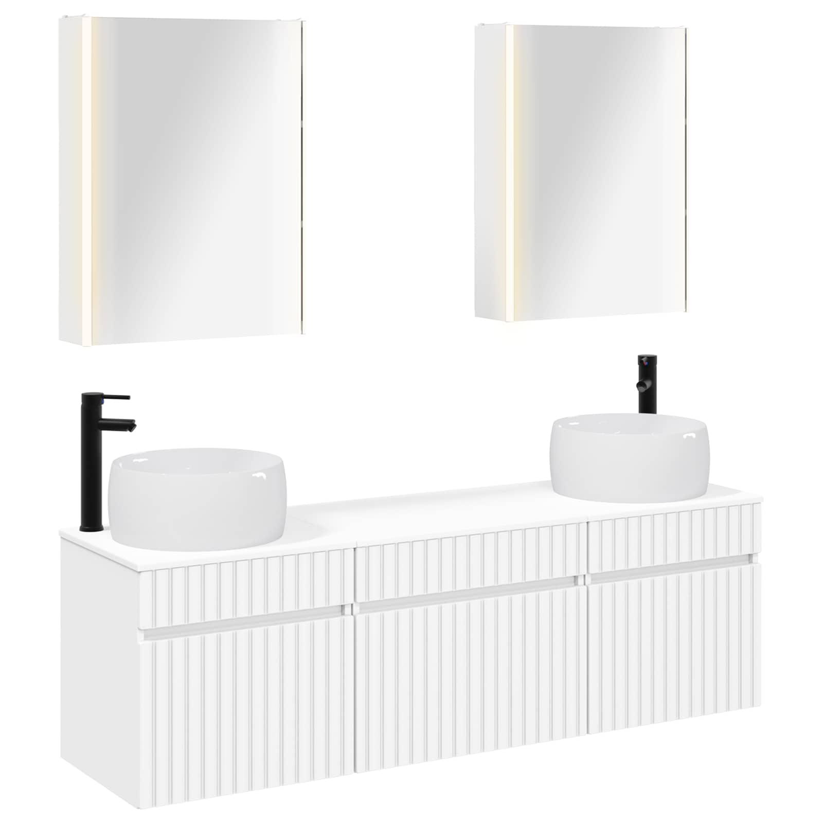 Badeværelsesskabsæt med LED-spejlskabe - 5 dele, hvid