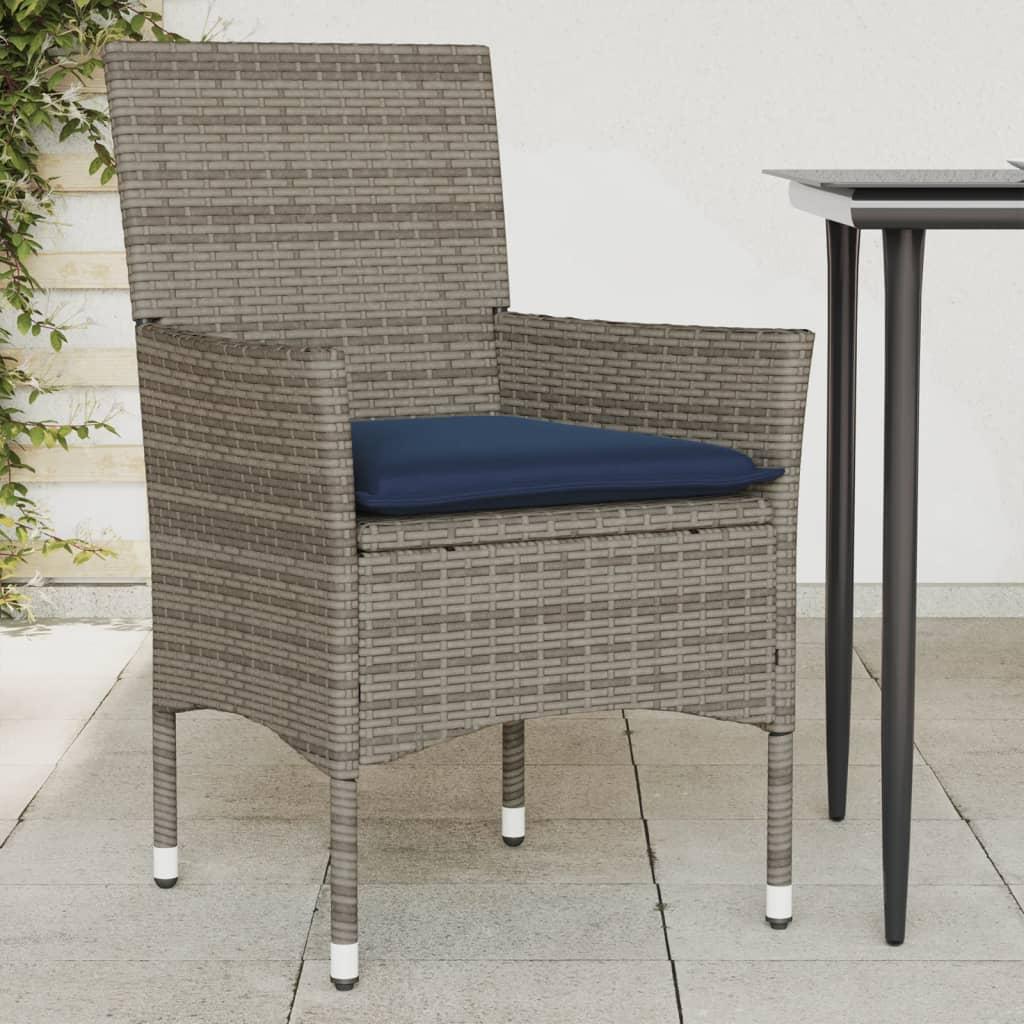 Havestole med hynder 2 stk. polyrattan grå