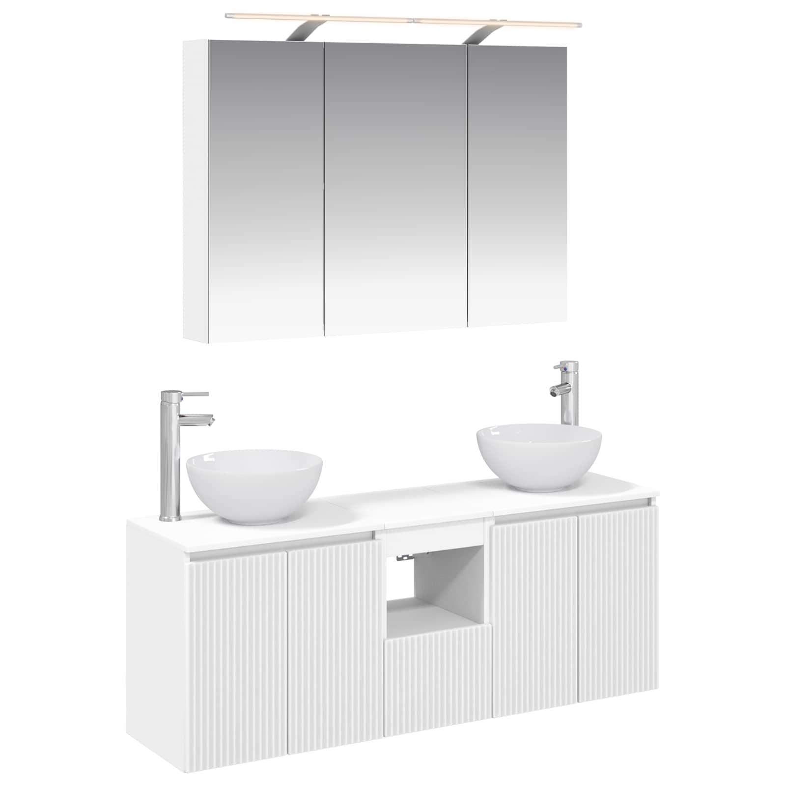 Badeværelsesskabsæt med LED-spejl - 4 dele, hvid, vægmonteret 100 × 14,5 × 70 cm