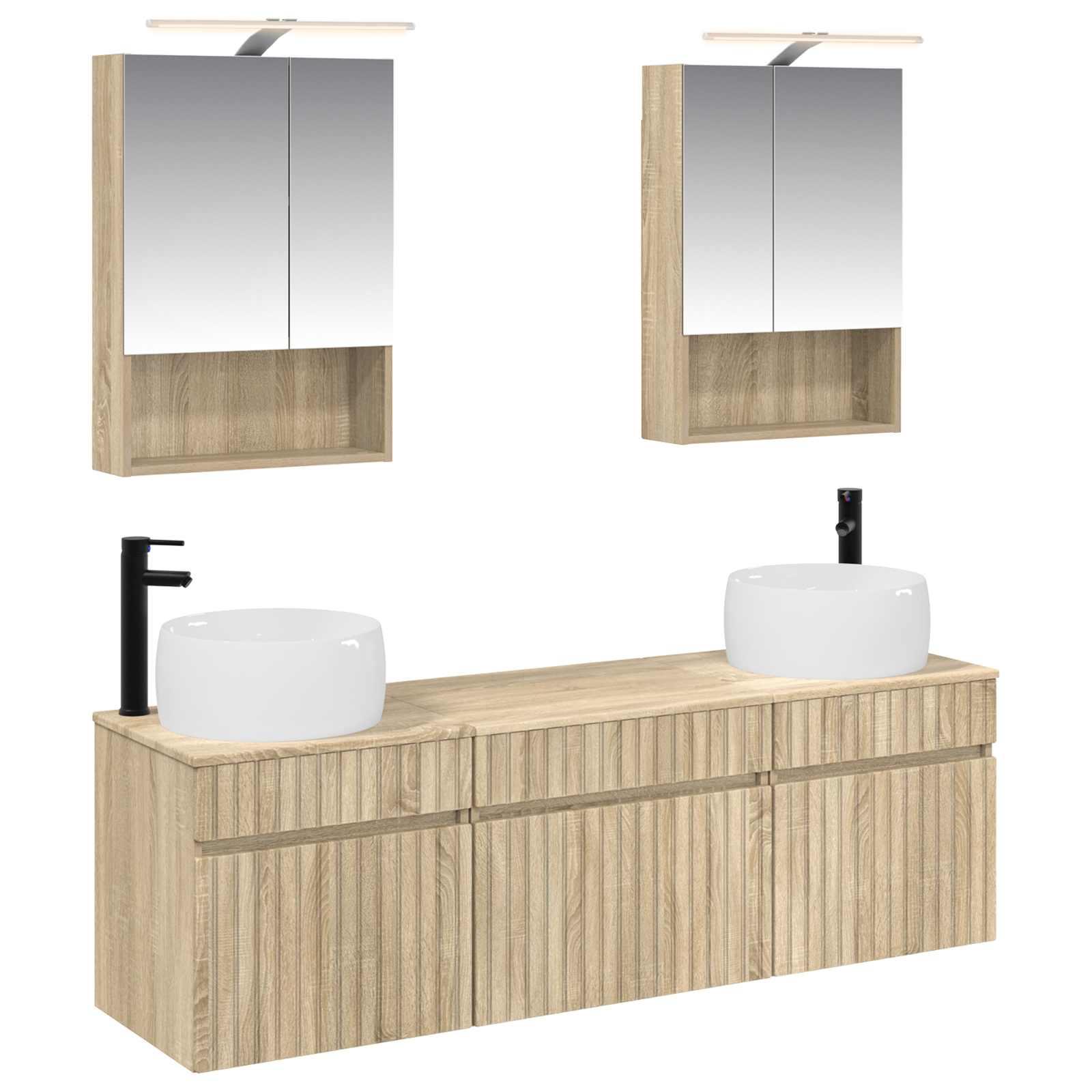 Badeværelsesskabsæt 5 dele - sonoma eg, vægmonteret med LED-spejle 50 × 14,5 × 70 cm