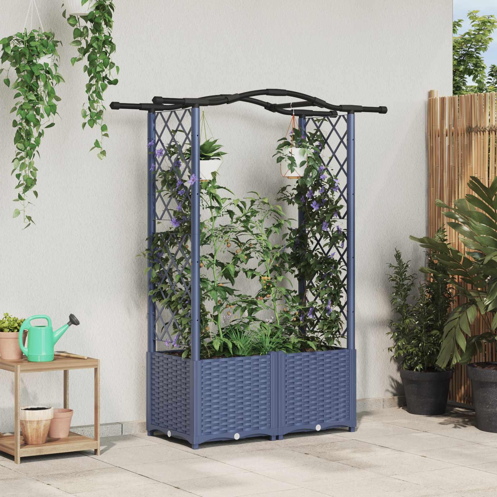 Hævet Bed med Trellis og Tag Grå 125 x 40 x 138 cm PP