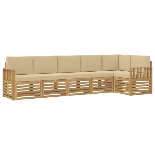 Udendørs sofagruppe 6 stk Hvid og Beige 306 x 128,5 x 73 cm